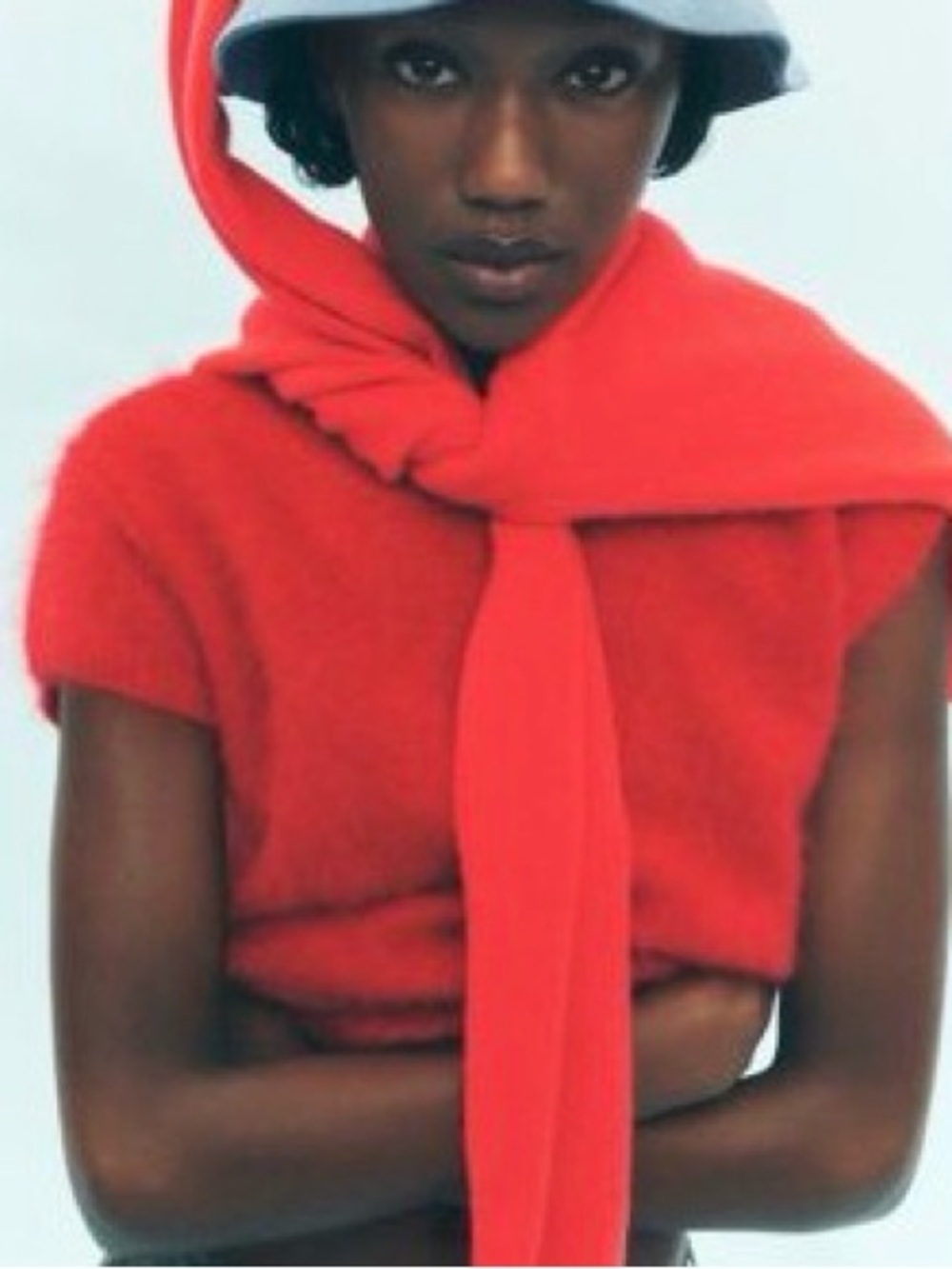 Pilcro Parrot Red Brushed Cashmere Short-Sleeve Sweater